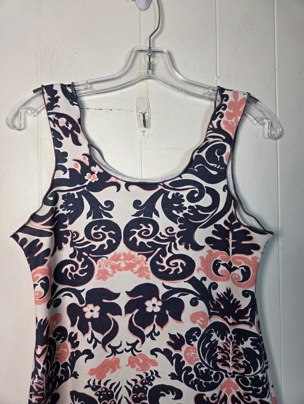 Haystacks Navy White Pink Damask Print Lettuce Hem Tank Dress Sz Medium Michigan - Picture 7 of 15